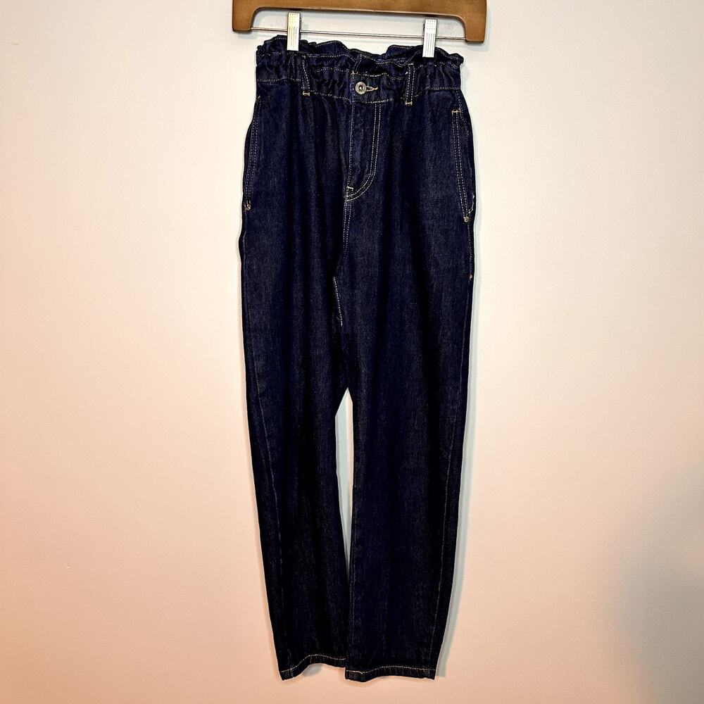 Zara Scrunch‎ High Waist Jeans Dark Wash Size 0 Denim Blue Trendy